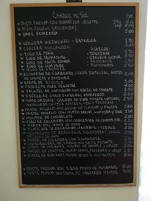 Menu at Camino al Sol in Havana