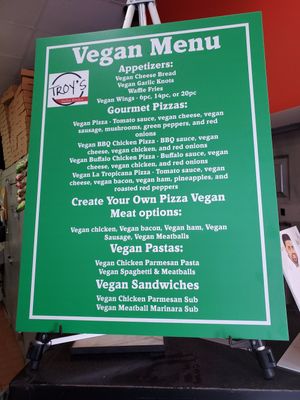 Clearly labeled vegan menu at Troy's Italian Kitchen in Arlington
