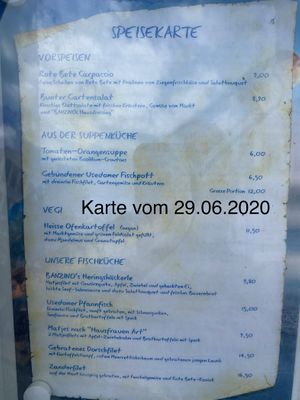 Karte vom 29.06.2020 at Banzino im Hotel zur Post in Bansin