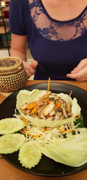 Mushroom Thai laab - spicy and good at Happy Mango in Vang Vieng