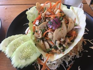 Vegetable mushroom laab  at Happy Mango in Vang Vieng