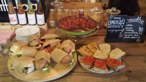 Sandwiches, canapes and plum tart at Kawiarnia Stol Powszechny in Warsaw