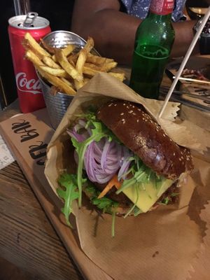 vegan burger with fries at Good Food in Split