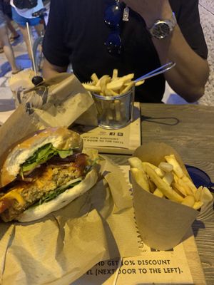 Vegan burger with fries  at Good Food in Split