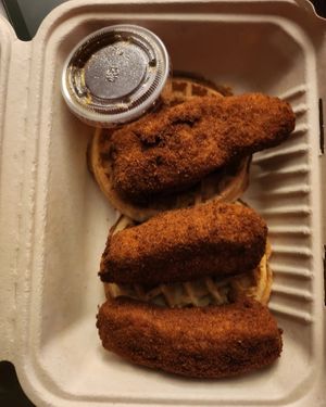 Chick'n 'n' waffles at Go Vegan San Antonio in San Antonio