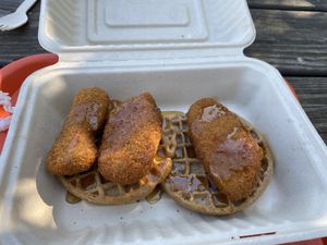 Chicken and waffles at Go Vegan San Antonio in San Antonio