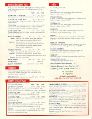 Menu at My Father's Pizza in Black Mountain