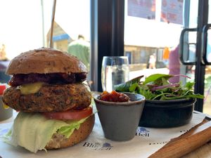 This burger was SO good, we had to go back again! Vegan gluten free 🍔  at The Blue Bell in New Quay