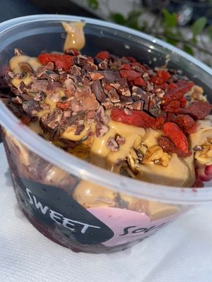 Açaí Blend bowl, variety of fruits and toppings at Sweet Soul in Tampa