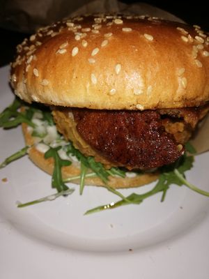 Their chiken burger with a bakon slice. Yummy stuff at The Birds in East London