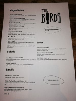 The new menu! at The Birds in East London