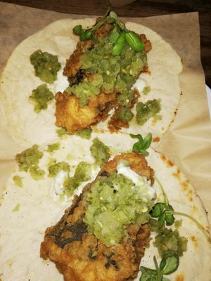 Fish-less tacos. I loved the unusual salsa  at The Birds in East London