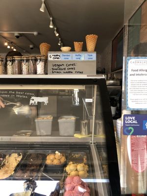 The small waffle cone is vegan!   at Cadwaladers in Cardiff