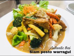 Stir fry vegetable & tofu With Satay sauce  at Siam Pesto in Warragul