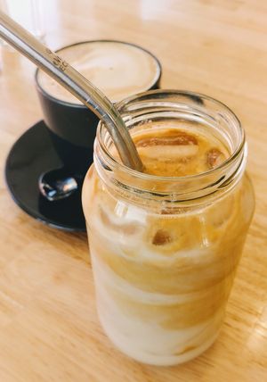 Iced coffee and almond latte at Chelle's Soulfood in Officer