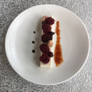 Vegan cheesecake with blackberries and raw cookie chunks!! at Holistic Cafe in Nakatsu