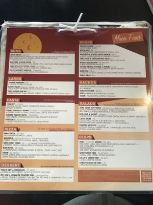 Menu as of 8/9/19 at The Moon in Northbridge