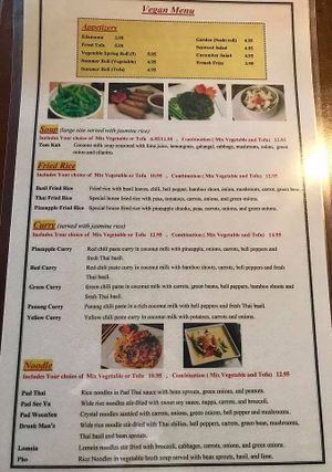 Vegan menu at Thai Time in Jackson