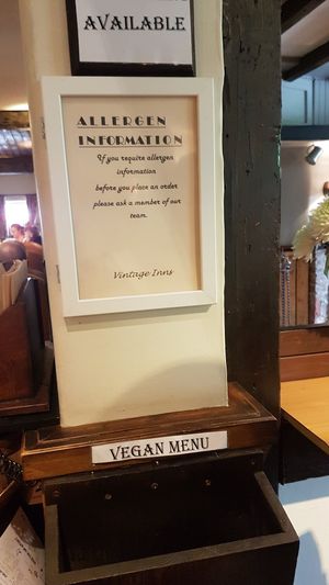 Obvious vegan menu at The White Lion in Coventry