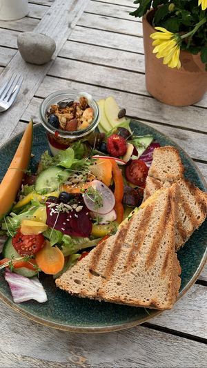 Hummus sandwich with salad and yogurt with muesli   at Cafe Hilda in Kiel