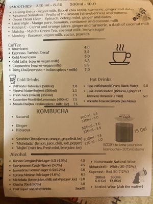 Menu at Mama Terra Veggie Corner in Tbilisi