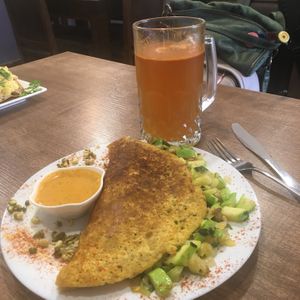 Vegan omelette and michelada kombucha!! at Mama Terra Veggie Corner in Tbilisi