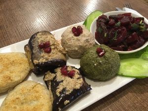 Traditional vegan food at Mama Terra Veggie Corner in Tbilisi