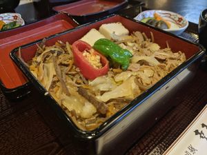 Konyakku, soymeat, tofu on rice. Not a strong flavour. 1500ish at Kawagoe Kou Sushi in Kawagoe