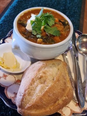 Moroccan Spiced Lentil and Spinach Soup at Good Golly Miss Polly in Burra