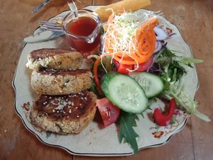 Lentil patties with Thai plum sauce at Good Golly Miss Polly in Burra