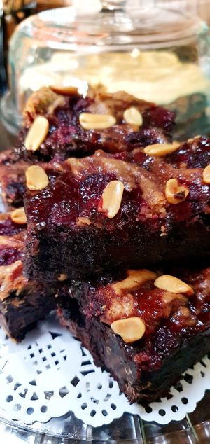The best gooey "Vegan" peanut butter n jelly chocolate brownies at Good Golly Miss Polly in Burra