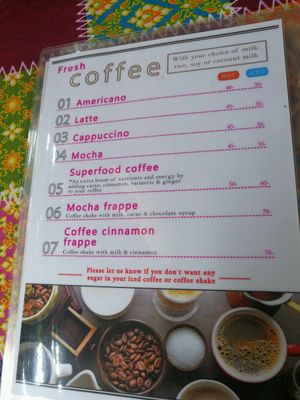 menu at Blossom Cafe in Pai
