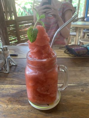 Strawberry fruit shake at Blossom Cafe in Pai
