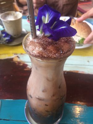 Iced mocha (not usually a chocolate fan but this tasted like it was made with cacao so it wasn’t sickly sweet) - was delicious, cold and huge!!! Could share if I’m a budget :) at Blossom Cafe in Pai