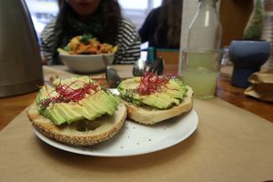 Avocado bagel €7 / Mint lemonade €3.50 at Bob's Juice Bar in Paris
