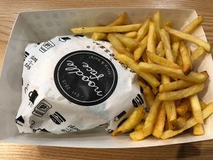 Crispy mushroom burger with fries at Noodle Face - City Square in Johor Bahru