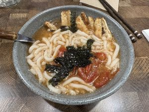 Spicy udon noodles. Less spicy though  #Veganuary at Rumah Juliet in Jakarta