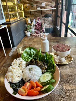 Rice set with spicy mushrooms & Tiramisu  at Rumah Juliet in Jakarta