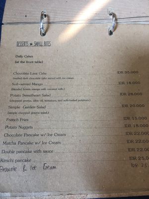 Dessert menu  at Rumah Juliet in Jakarta