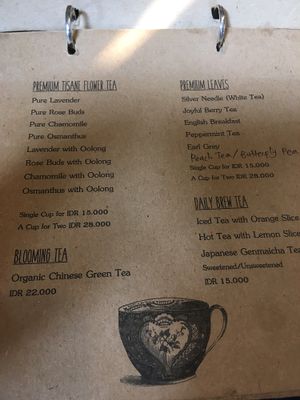 Tea menu  at Rumah Juliet in Jakarta