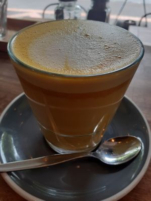 Turmeric & Ginger Oat Latte 
Loaded with ginger, creamy & delicious  at Gorilla Kitchen in Auckland