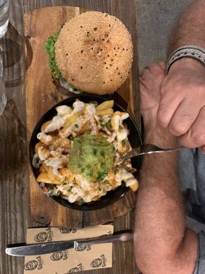 BBQ chicken burger with Mexi friess  at Gorilla Kitchen in Auckland