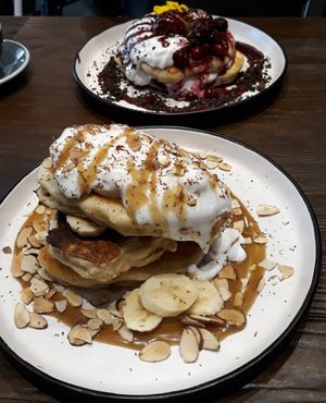Banofee Pancakes and Black Forest Pancakes at Gorilla Kitchen in Auckland