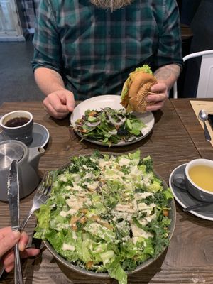 Seizeher salad on the bottom and Frida Burger on top at Gorilla Kitchen in Auckland