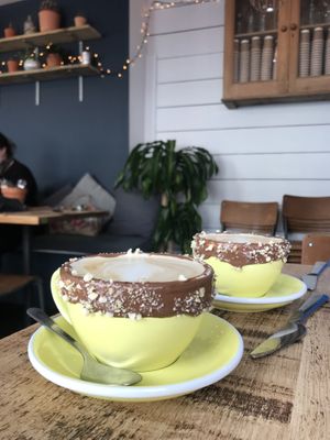 Nutella lattes (with oat milk) at Boo's Kitchen in Mumbles