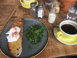 Eggs your way and americano  at Boo's Kitchen in Mumbles