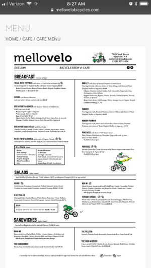 Regular menu pg.1 at Mello Velo Cafe in Syracuse