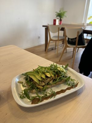 Gf toast with avocadoo  at Roots Cafe in Cascais