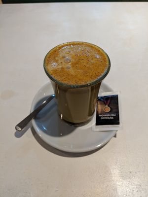 Turmeric latte at Roots Cafe in Cascais