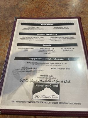 Dessert menu   at Everest on Grand in St Paul
